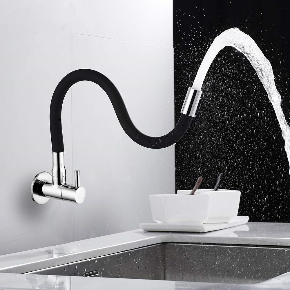 Java Sink Cock with  Ultra Flexible Spout & Wall Flange, Chrome