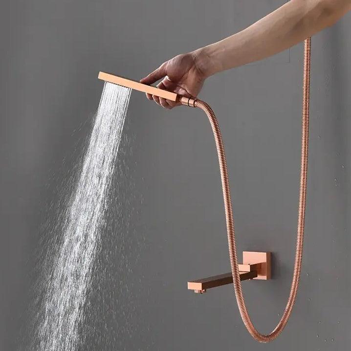 Brass Metal Hand Shower Sleek Rectangular, Rose Gold