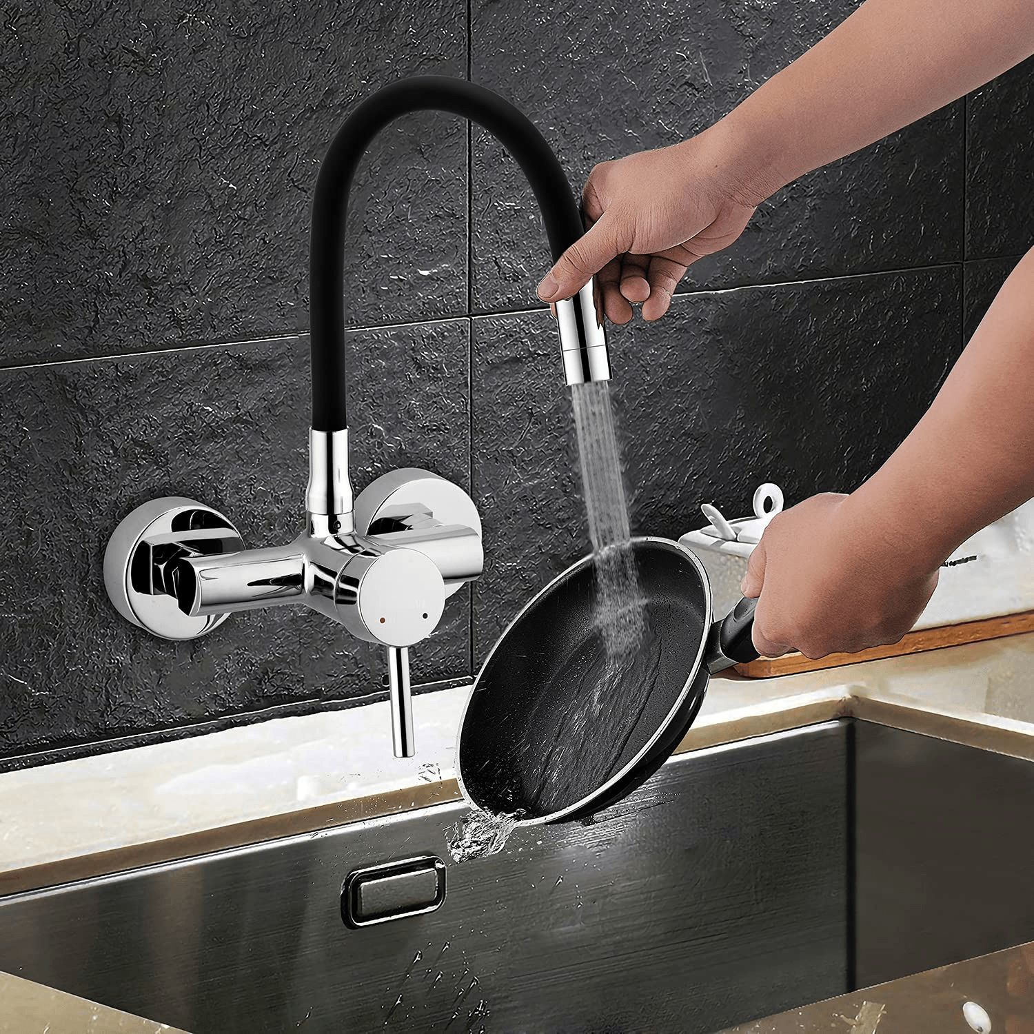 Java Wall - Mounted Sink Mixer with 360° Swivel Pipe - Marcoware