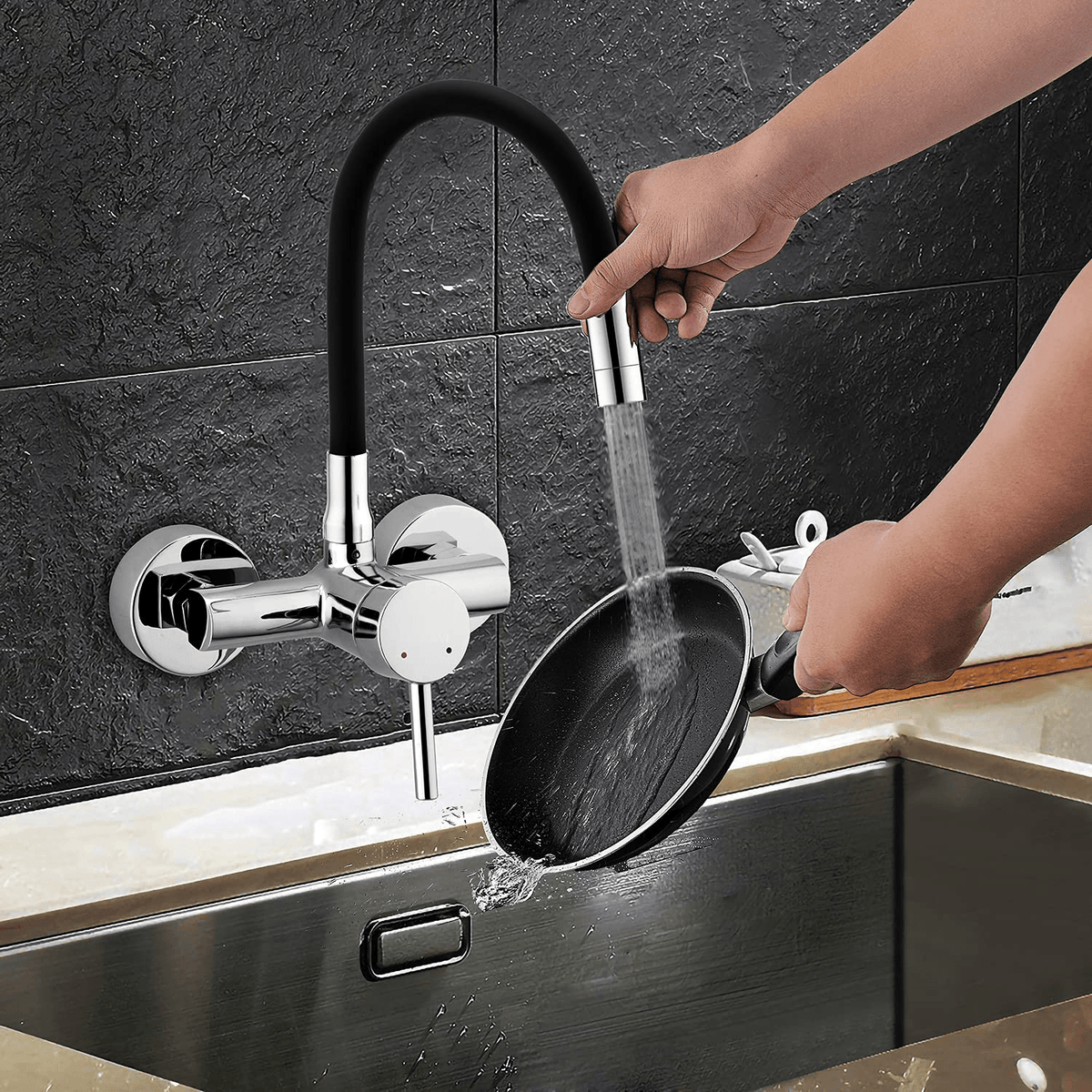 Java Wall - Mounted Sink Mixer with 360° Swivel Pipe - Marcoware