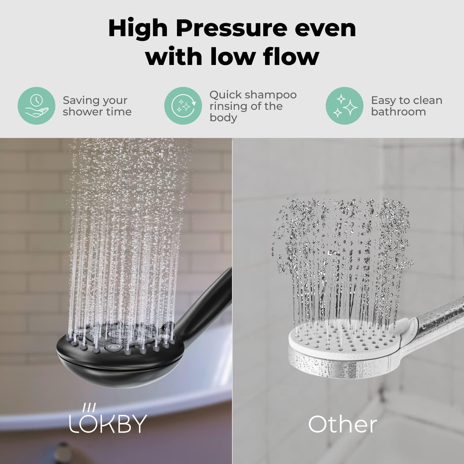 Multi function Hand Shower with Mist, Power Massage & Rain Functions with Hose & Wall Hook, Black - Marcoware