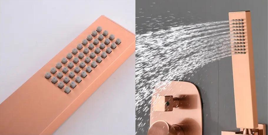 Rose Gold Brass Hand Shower - Sleek Rectangular Design - Marcoware