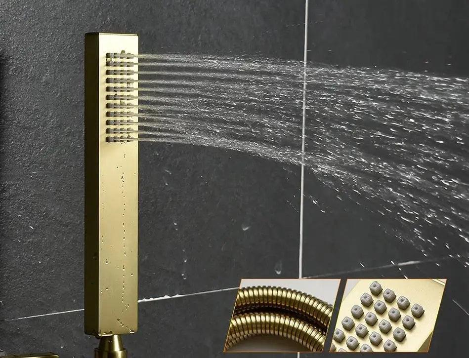 Sleek Rectangular Gold Brass Hand Shower - Marcoware