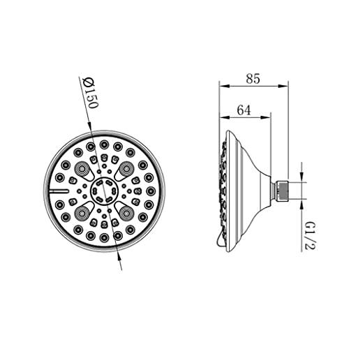 6 Inches Spa grade shower head (WITHOUT ARM), Multi-6 Mode with Mist, Massage, Rain, Chrome, Polished Finish - Marcoware