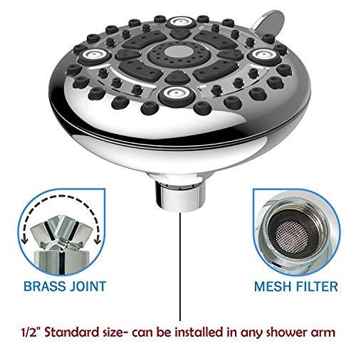 ABS 5 Inches Bathroom overhead Shower Head WITHOUT arm, Multifunction Rain Shower with Mist, Massage & Power Jet, Chrome, Polished Finish - Marcoware