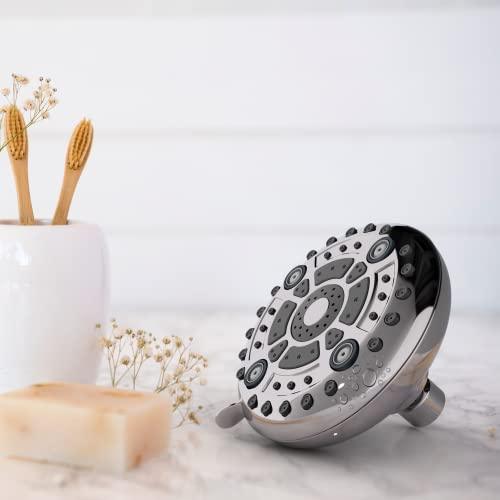 ABS 5 Inches Bathroom overhead Shower Head WITHOUT arm, Multifunction Rain Shower with Mist, Massage & Power Jet, Chrome, Polished Finish - Marcoware