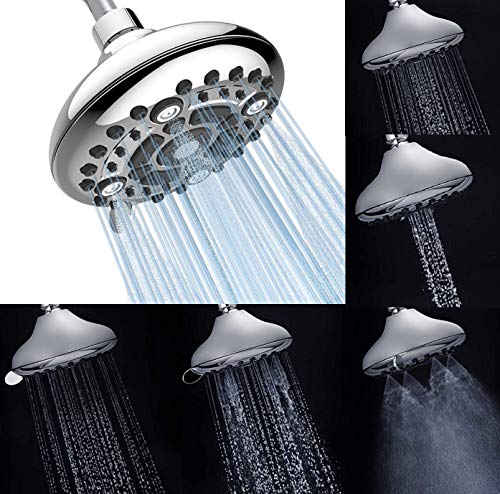 ABS 5 Inches Bathroom overhead Shower Head WITHOUT arm, Multifunction Rain Shower with Mist, Massage & Power Jet, Chrome, Polished Finish - Marcoware