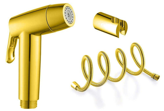ABS Dual Flow Changing Health Faucet with Jet Stream & Aerated Soft Flow with Ultra Flexible Metal Hose & Wall Hook Gold - Marcoware