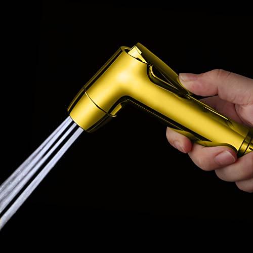 ABS Dual Flow Changing Health Faucet with Jet Stream & Aerated Soft Flow with Ultra Flexible Metal Hose & Wall Hook Gold - Marcoware
