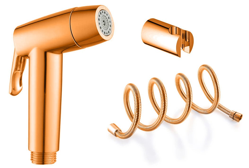 ABS Dual Flow Changing Health Faucet with Jet Stream & Aerated Soft Flow with Ultra Flexible Metal Hose & Wall Hook Rose Gold - Marcoware