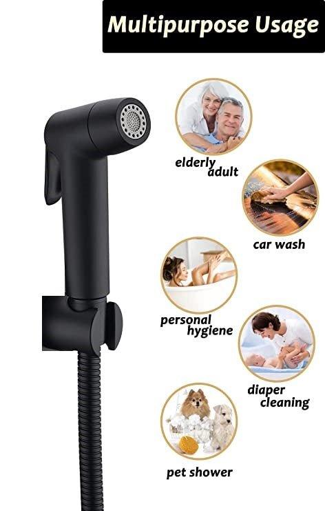 ABS Dual Flow Health Faucet with Hose & Hook, Black - Marcoware