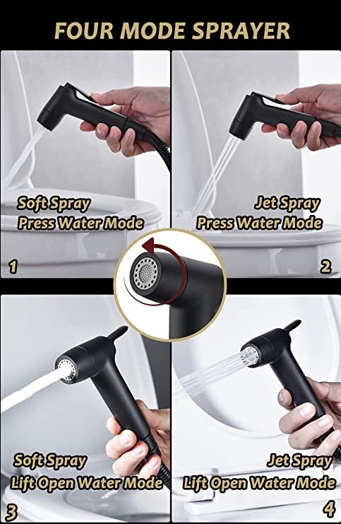 ABS Dual Flow Health Faucet with Hose & Hook, Black - Marcoware