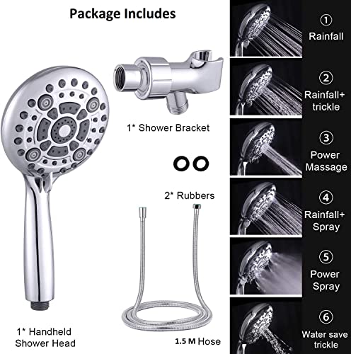 ABS Multi Function 6 Mode Bathroom Hand Shower with 1.5 Mtr Hose & Overhead Shower Adapter, Chrome, Polished Finish - Marcoware
