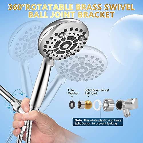 ABS Multi Function 6 Mode Bathroom Hand Shower with 1.5 Mtr Hose & Overhead Shower Adapter, Chrome, Polished Finish - Marcoware
