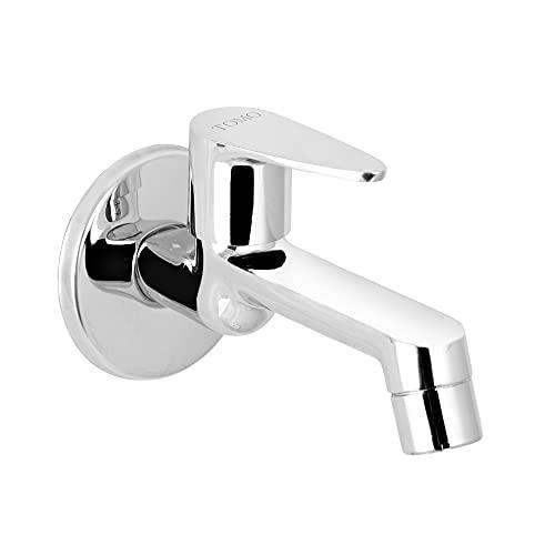 Brass Chrome Finish Leaf Sleek Long Body Faucet Tap with Wall Flange - Marcoware