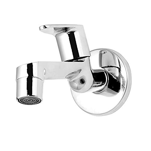 Brass Chrome Finish Leaf Sleek Long Body Faucet Tap with Wall Flange - Marcoware
