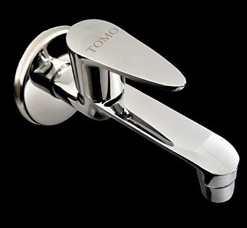 Brass Chrome Finish Leaf Sleek Long Body Faucet Tap with Wall Flange - Marcoware