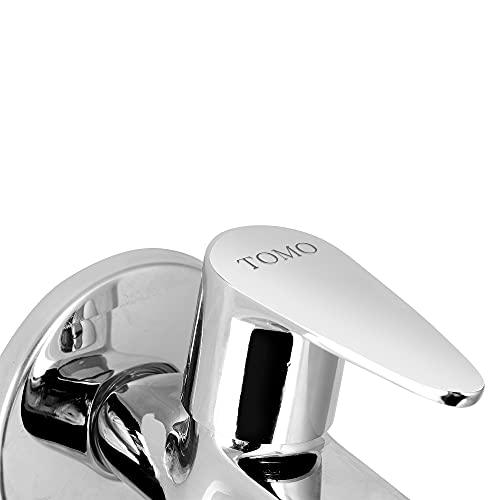Brass Chrome Finish Leaf Sleek Long Body Faucet Tap with Wall Flange - Marcoware