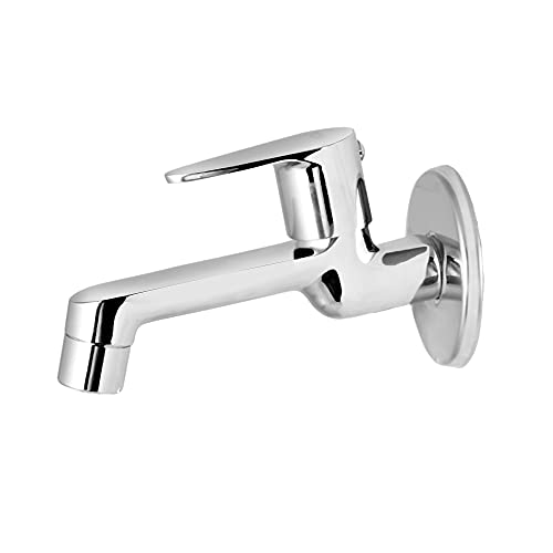 Brass Chrome Finish Leaf Sleek Long Body Faucet Tap with Wall Flange - Marcoware
