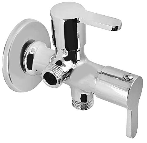 Brass Fusion 2 Way Angle Valve with Wall Flange, Chrome, Polished Finish - Marcoware