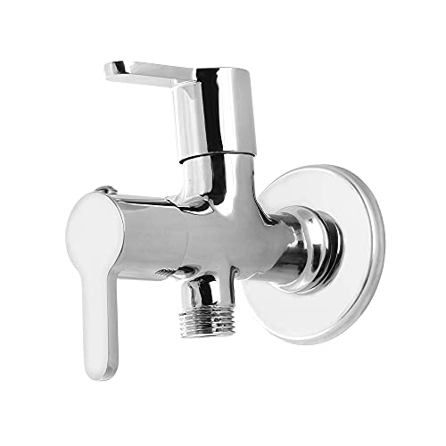 Brass Fusion 2 Way Angle Valve with Wall Flange, Chrome, Polished Finish - Marcoware