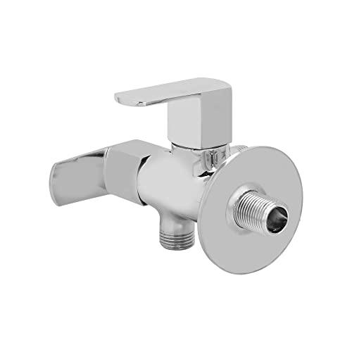 Brass Kubix 2 Way (2 Outlet) Angle valve with wall flange, Chrome, Polished Finish - Marcoware