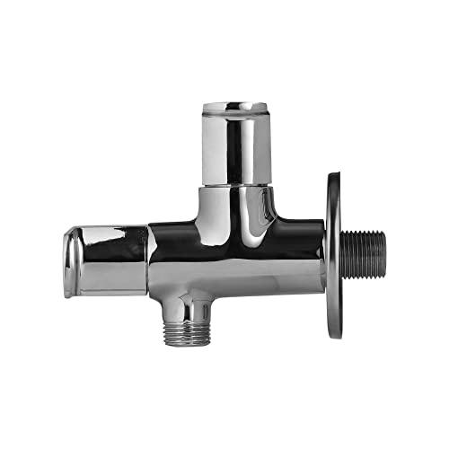 Brass Kubix 2 Way (2 Outlet) Angle valve with wall flange, Chrome, Polished Finish - Marcoware