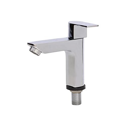 Brass Recto Pillar Cock Wash Basin Tap / Bathroom Water tap Faucet with Ultra Soft / Foam Flow Aeartor, Chrome, Polished Finish - Marcoware