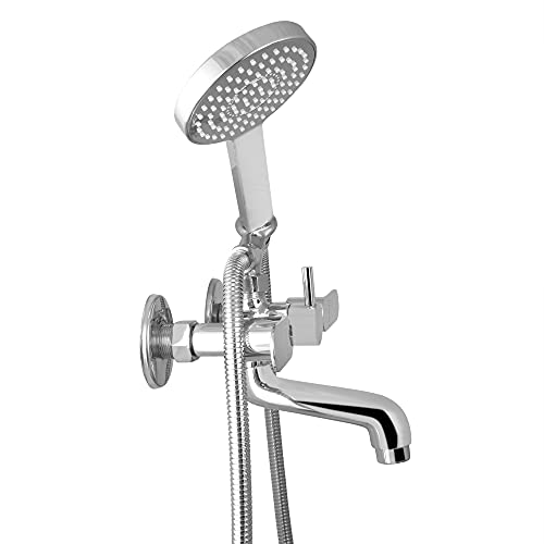 Deco Brass Wall Mixer Telephonic with Crutch & Hand Shower Set with 1.5 Meter Hose ,Chrome, Polished Finish - Marcoware