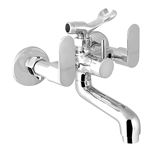 Deco Brass Wall Mixer Telephonic with Crutch & Hand Shower Set with 1.5 Meter Hose ,Chrome, Polished Finish - Marcoware