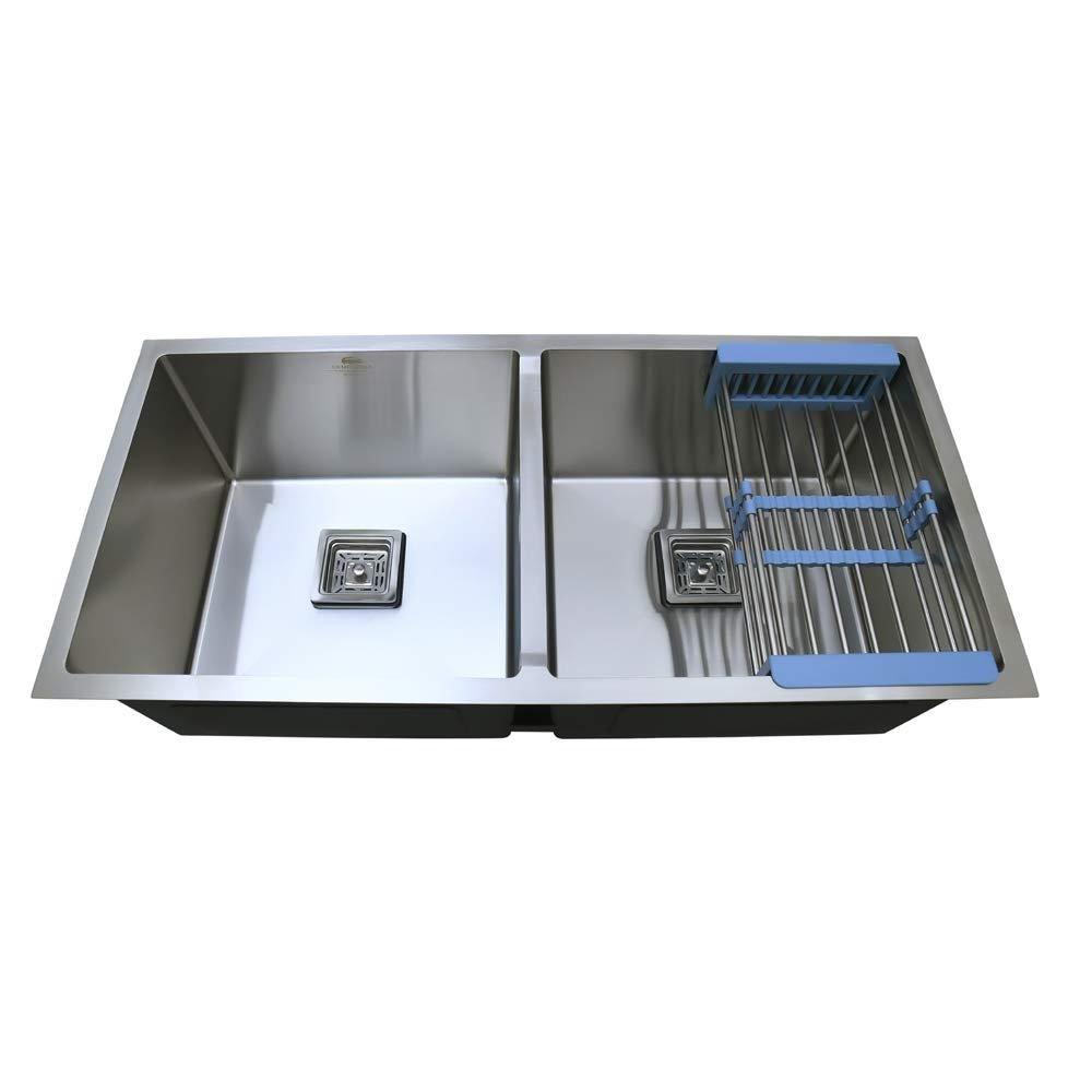 Handcrafted Double Bowl Kitchen Sink with Satin Finish - Marcoware