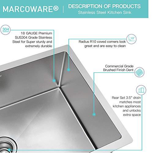 Handmade Stainless Steel Single Square Bowl Kitchen Sink - Marcoware