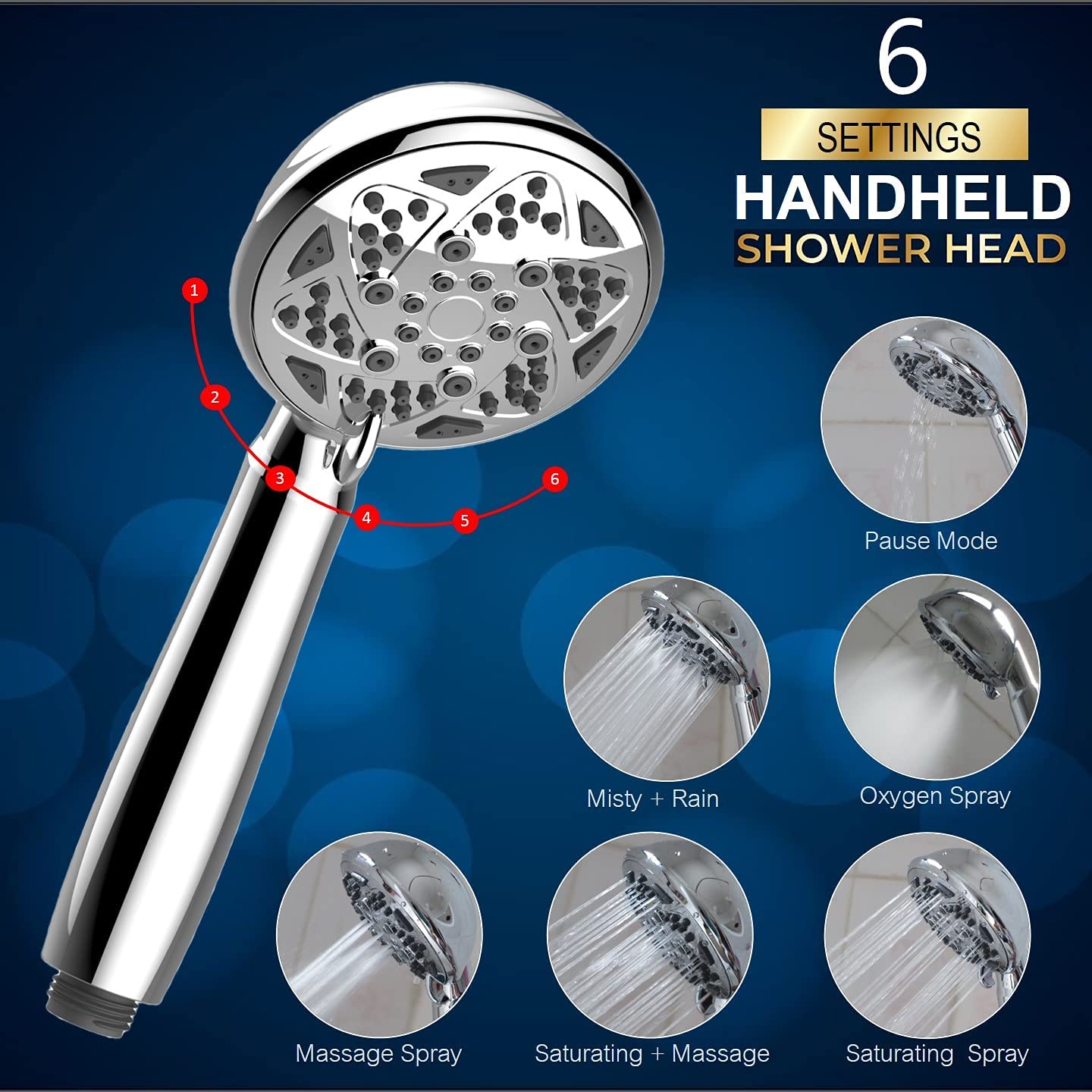 Ivy Multifunction Hand shower with Hose & Hook, Chrome, Polished Finish - Marcoware