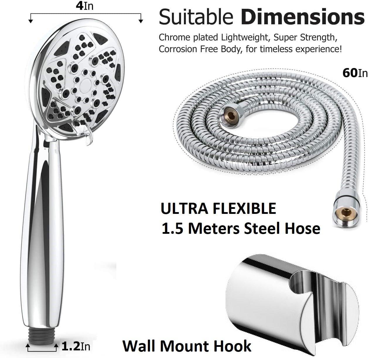 Ivy Multifunction Hand shower with Hose & Hook, Chrome, Polished Finish - Marcoware