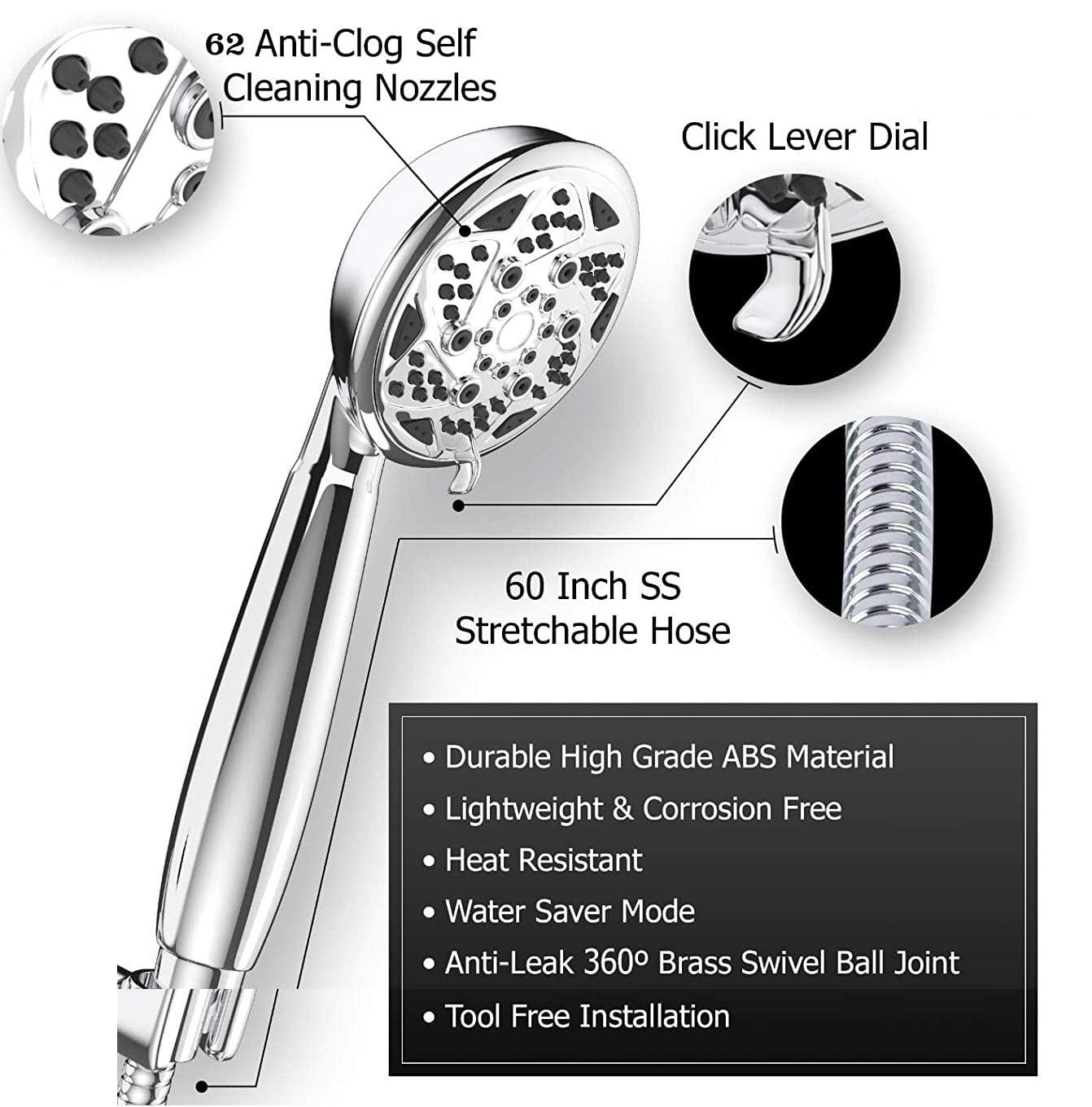 Ivy Multifunction Hand shower with Hose & Hook, Chrome, Polished Finish - Marcoware