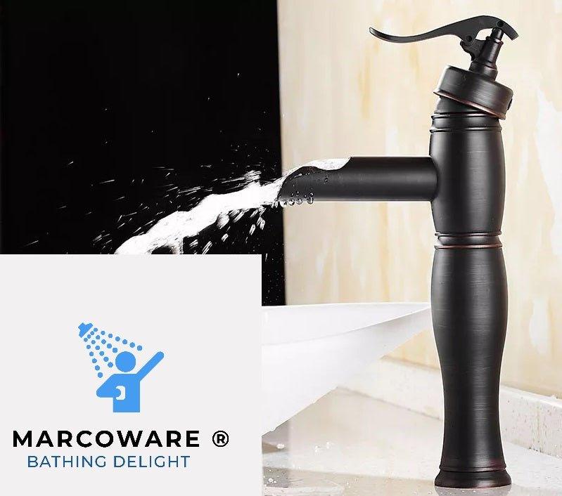 Marcoware Brass Handpump Design Antique Bathroom Wash Basin Single Lever Basin Mixer Tap with Hot & Cold Connection Hoses (Rose Gold) - Marcoware
