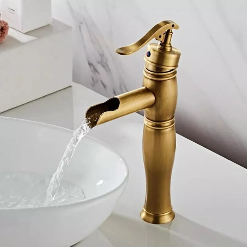 Marcoware Brass Handpump Design Antique Bathroom Wash Basin Single Lever Basin Mixer Tap with Hot & Cold Connection Hoses (Rose Gold) - Marcoware