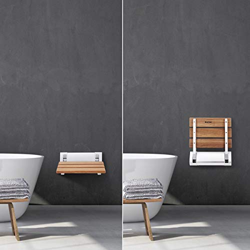 Multi-purpose Foldable Wall Mounted Shower / Steam Room / Shoe Wearing Chair bench Burmese Teak - Marcoware