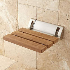 Multi-purpose Foldable Wall Mounted Shower / Steam Room / Shoe Wearing Chair bench Burmese Teak - Marcoware