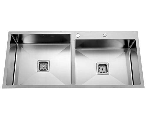 Stainless Steel Double Bowl Handmade Kitchen Sink with Tap Hole, Satin Finish - Marcoware