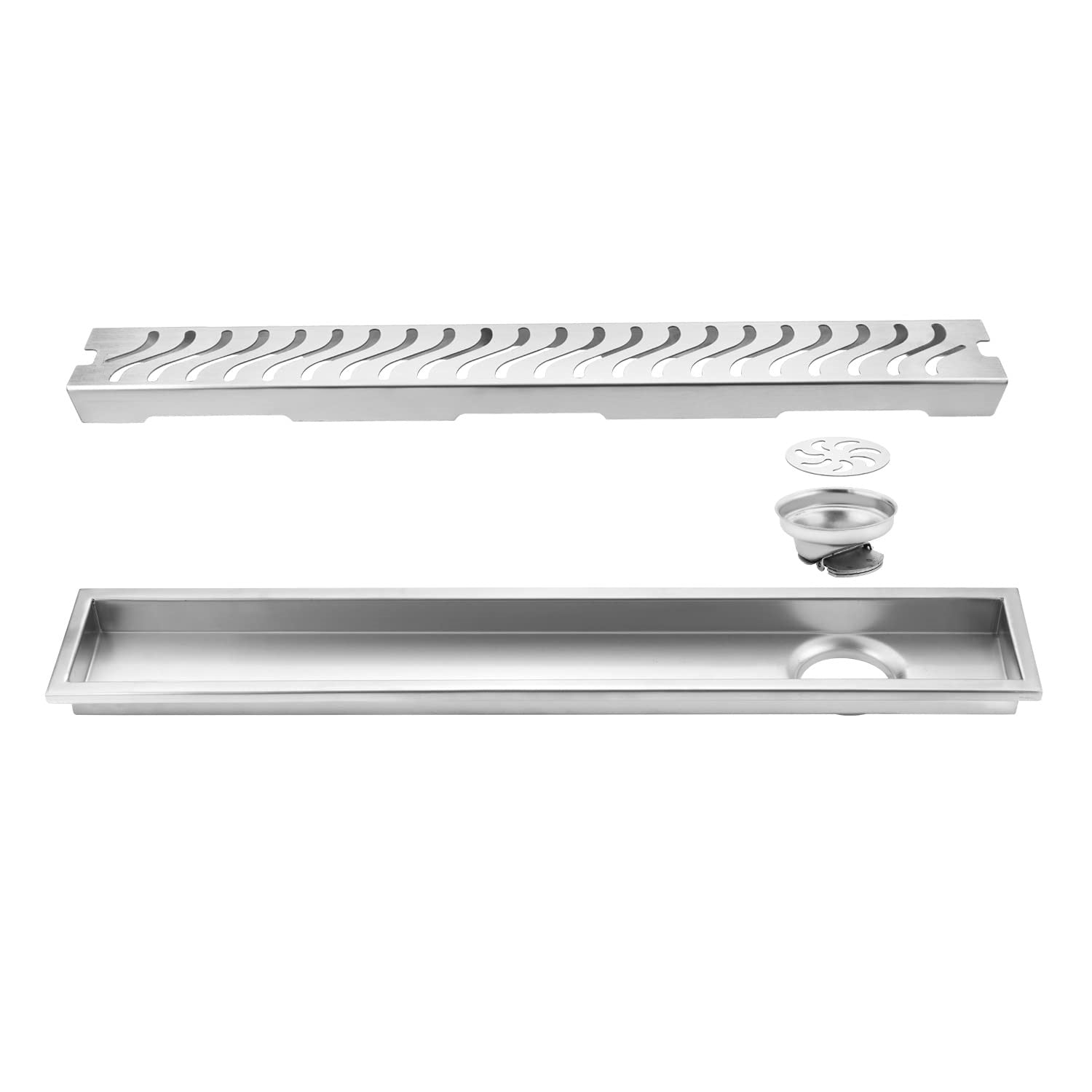 Wave Bathroom Floor Water Drainer/Shower Water Drainer Channel with Collar |Stainless Steel 304 Grade - Marcoware